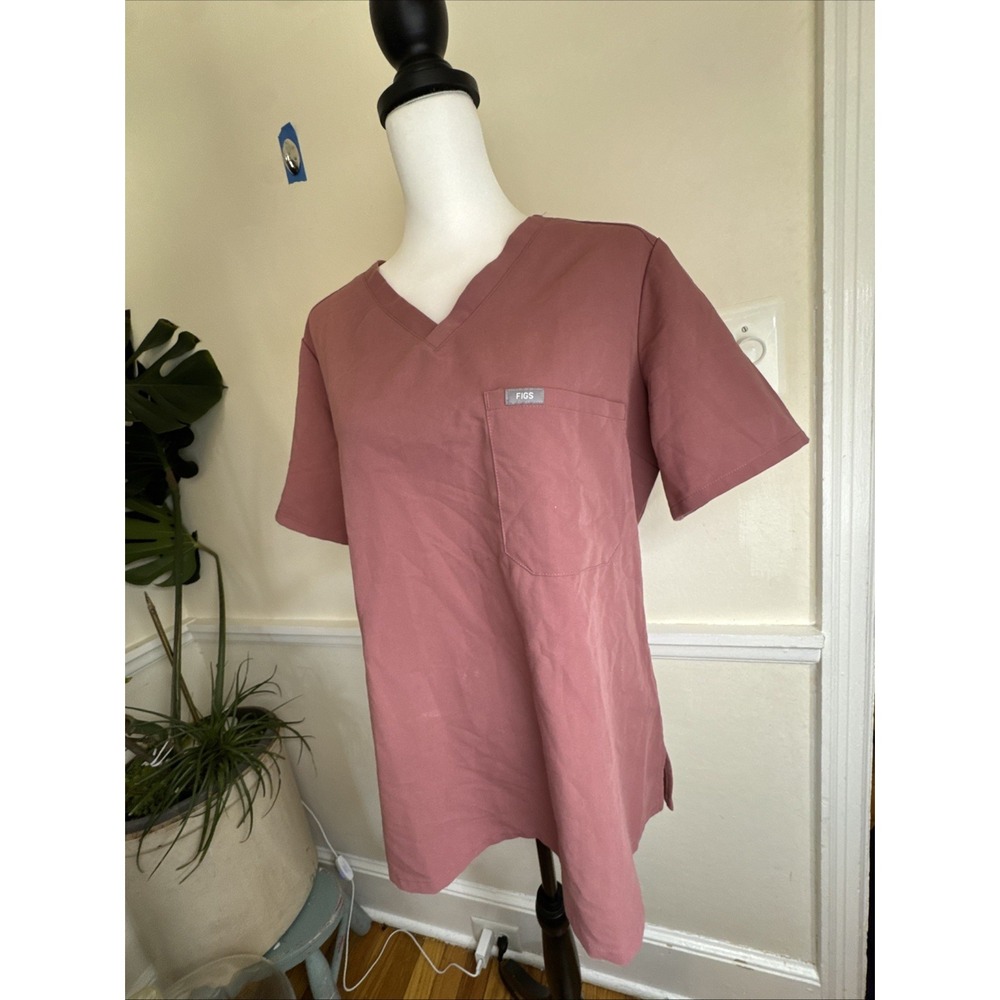 FIGS Catarina Scrub Top Women's L Mauve Shirt Pocket V Neck FW1000 1552